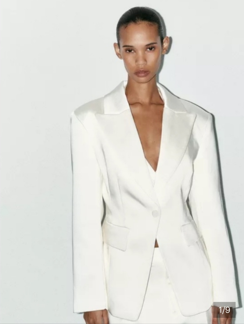 Zara Tailored hourglass blazer Pearl White suit Jacket Top Topstiched Luxury